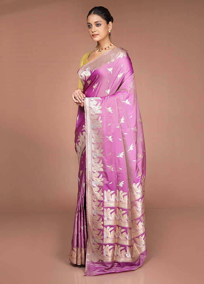 Purple Handloom Katan Pure Silk Saree With Blouse Piece