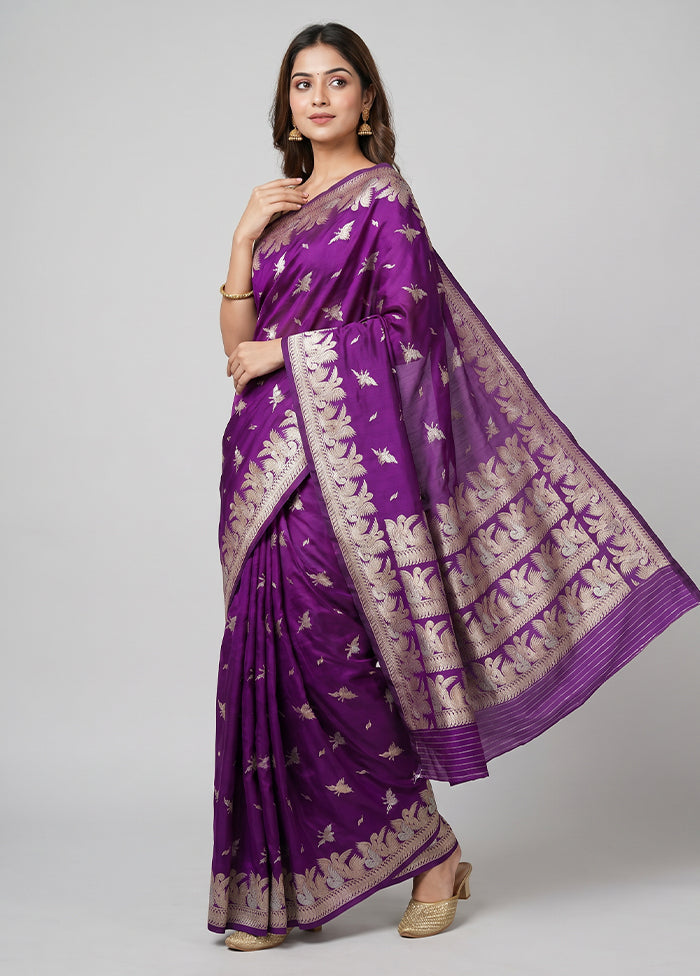 Purple Handloom Katan Pure Silk Saree With Blouse Piece