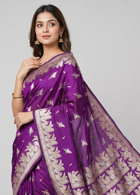 Purple Handloom Katan Pure Silk Saree With Blouse Piece