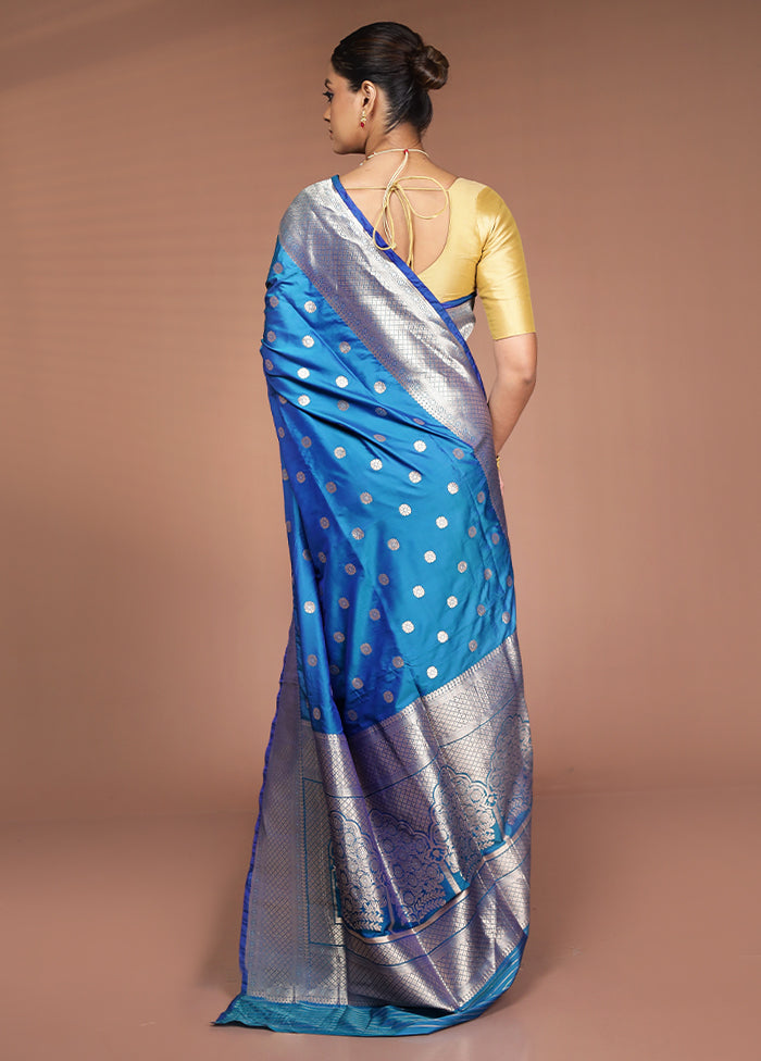 Blue Handloom Katan Pure Silk Saree With Blouse Piece