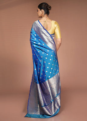 Blue Handloom Katan Pure Silk Saree With Blouse Piece