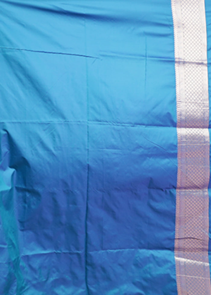 Blue Handloom Katan Pure Silk Saree With Blouse Piece