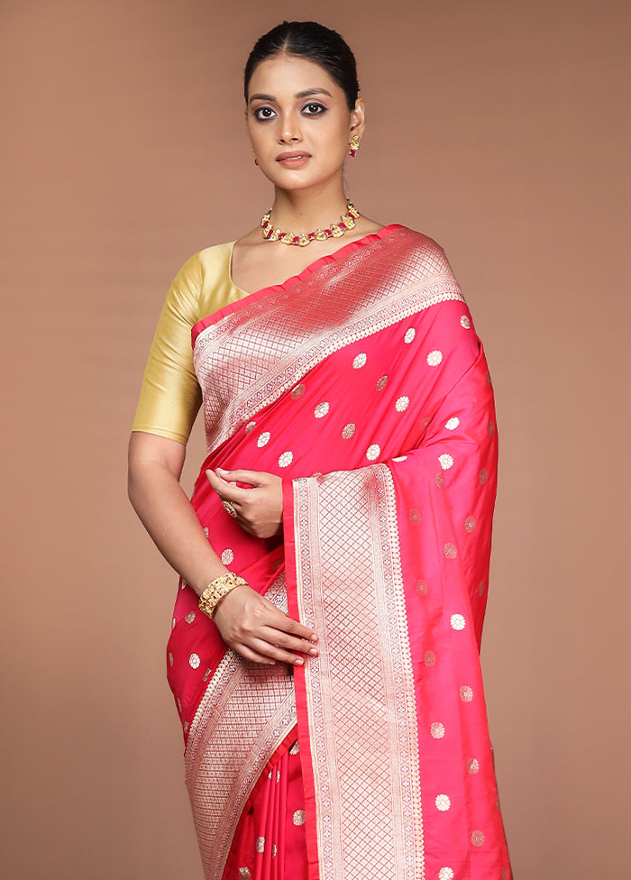 Red Handloom Katan Pure Silk Saree With Blouse Piece