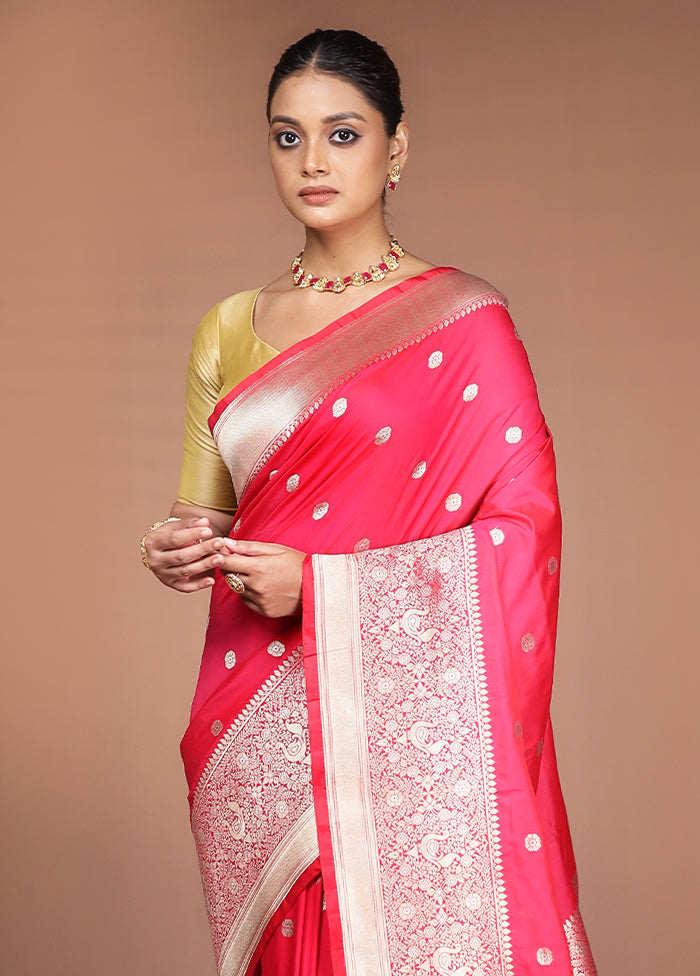 Pink Handloom Katan Pure Silk Saree With Blouse Piece