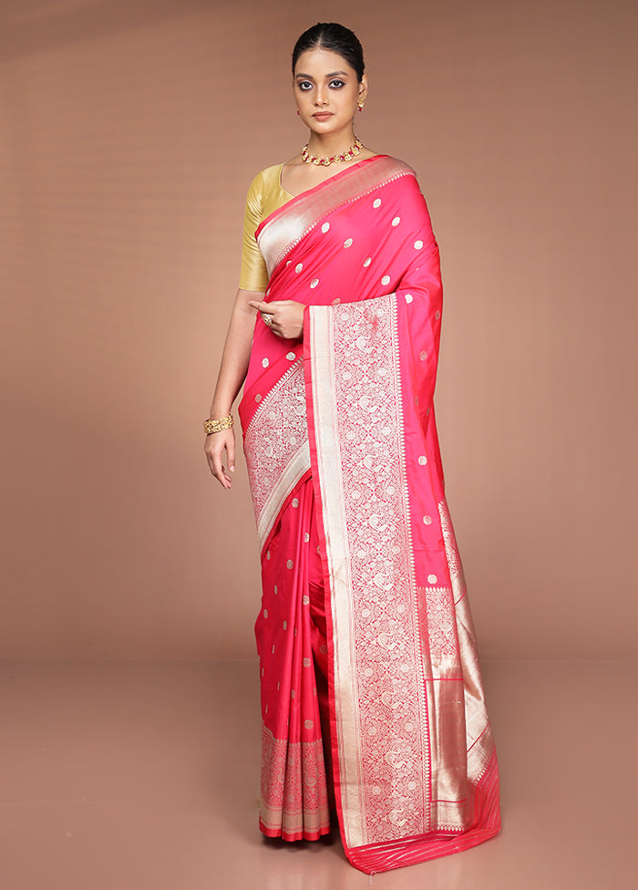 Pink Handloom Katan Pure Silk Saree With Blouse Piece