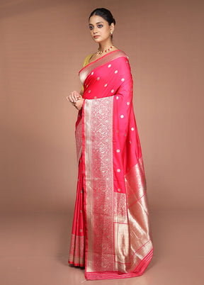 Pink Handloom Katan Pure Silk Saree With Blouse Piece