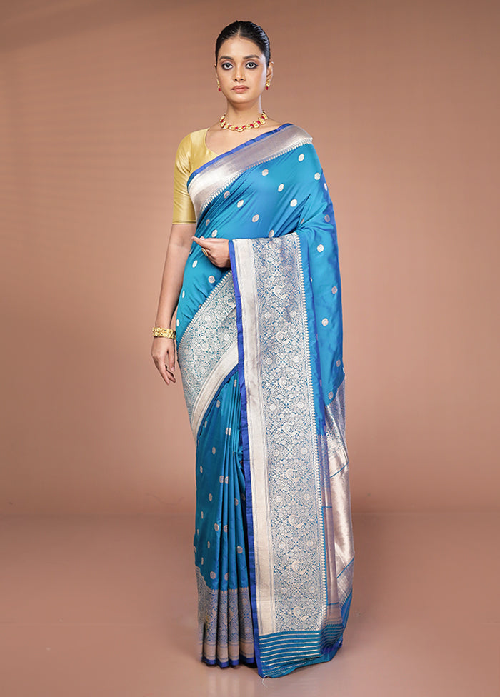 Blue Handloom Katan Pure Silk Saree With Blouse Piece