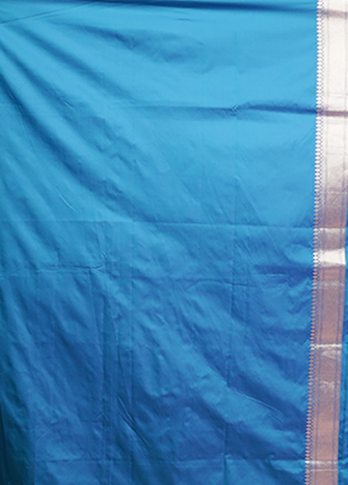 Blue Handloom Katan Pure Silk Saree With Blouse Piece