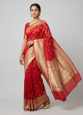Maroon Handloom Katan Pure Silk Saree With Blouse Piece