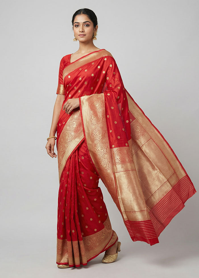 Maroon Handloom Katan Pure Silk Saree With Blouse Piece