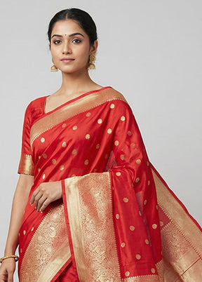 Maroon Handloom Katan Pure Silk Saree With Blouse Piece