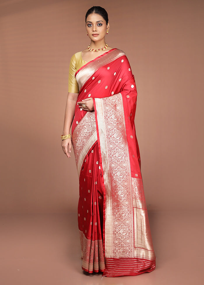 Red Handloom Katan Pure Silk Saree With Blouse Piece
