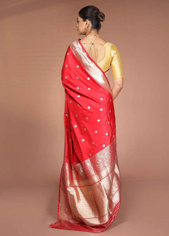 Red Handloom Katan Pure Silk Saree With Blouse Piece
