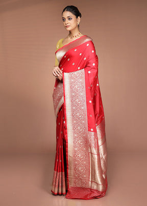 Red Handloom Katan Pure Silk Saree With Blouse Piece