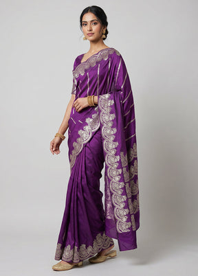 Purple Handloom Katan Pure Silk Saree With Blouse Piece