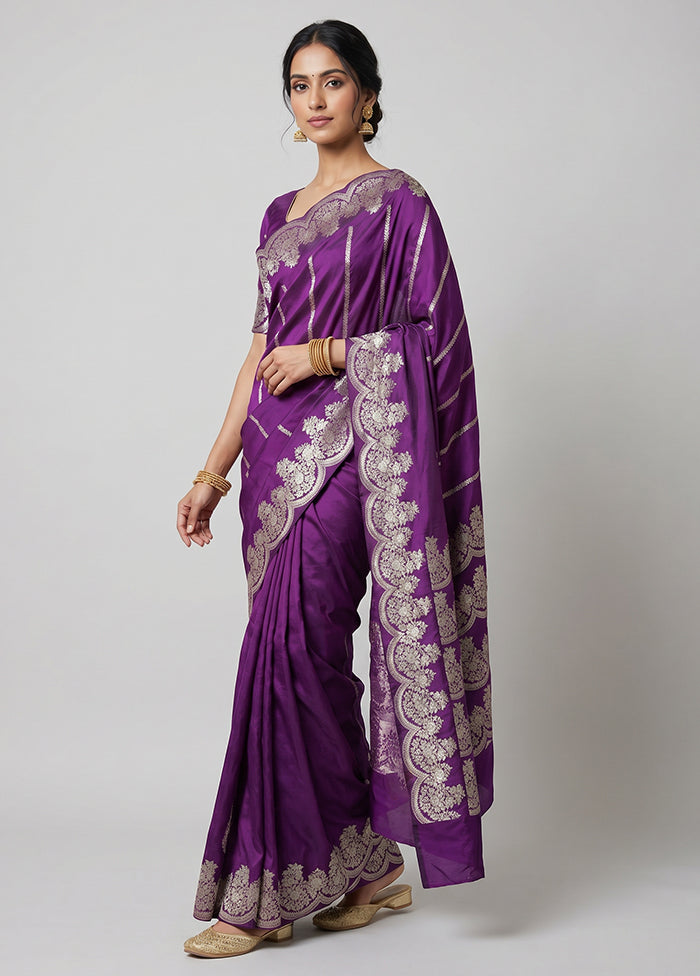 Purple Handloom Katan Pure Silk Saree With Blouse Piece