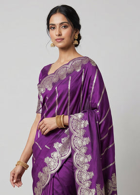 Purple Handloom Katan Pure Silk Saree With Blouse Piece