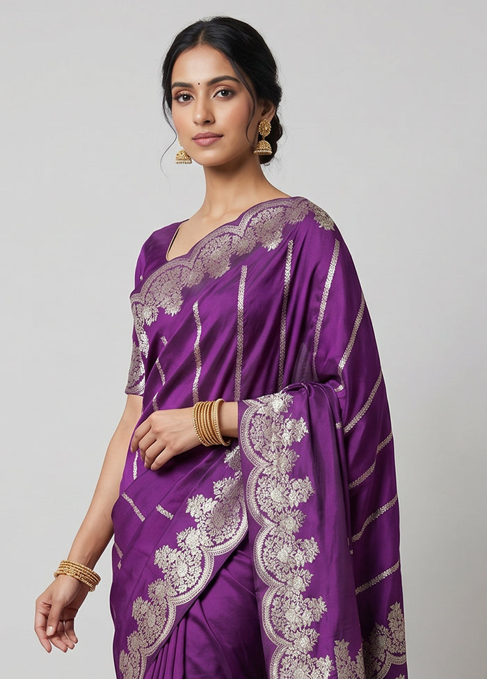 Purple Handloom Katan Pure Silk Saree With Blouse Piece