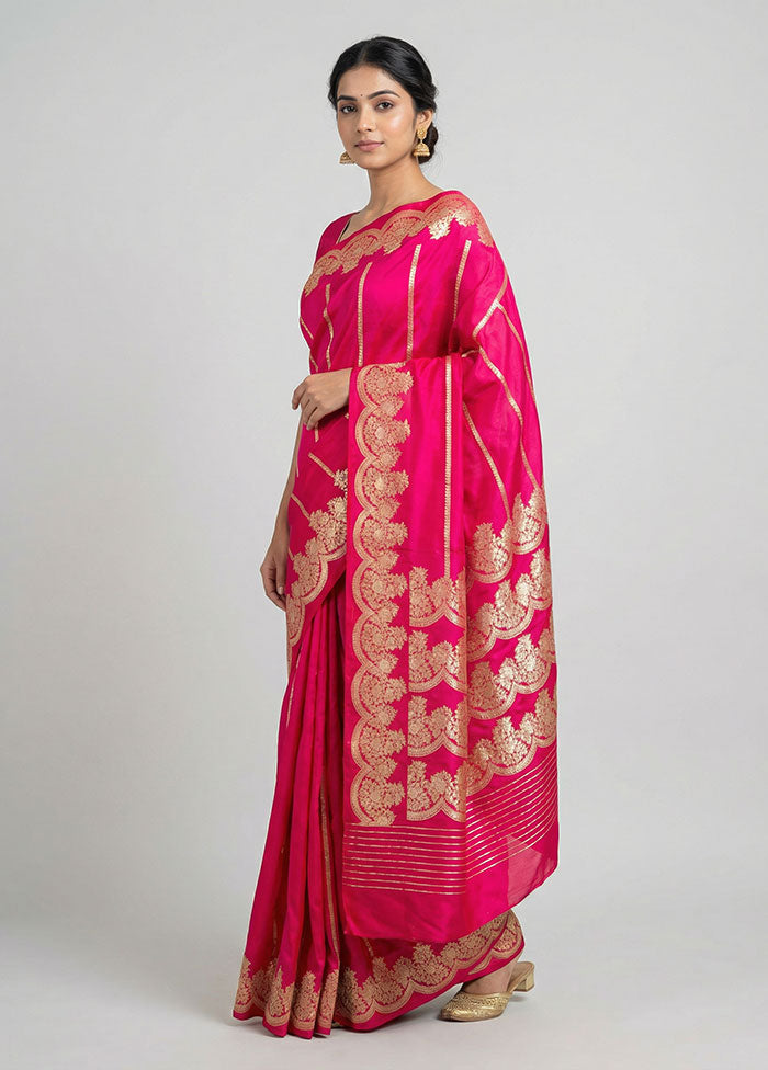 Pink Handloom Katan Pure Silk Saree With Blouse Piece