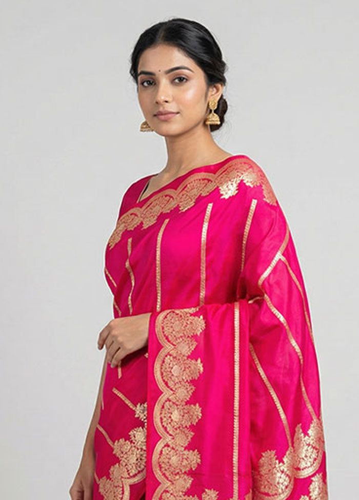 Pink Handloom Katan Pure Silk Saree With Blouse Piece