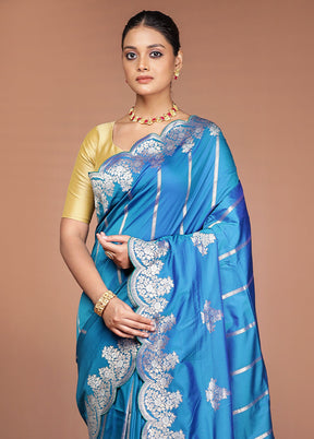 Blue Handloom Katan Pure Silk Saree With Blouse Piece