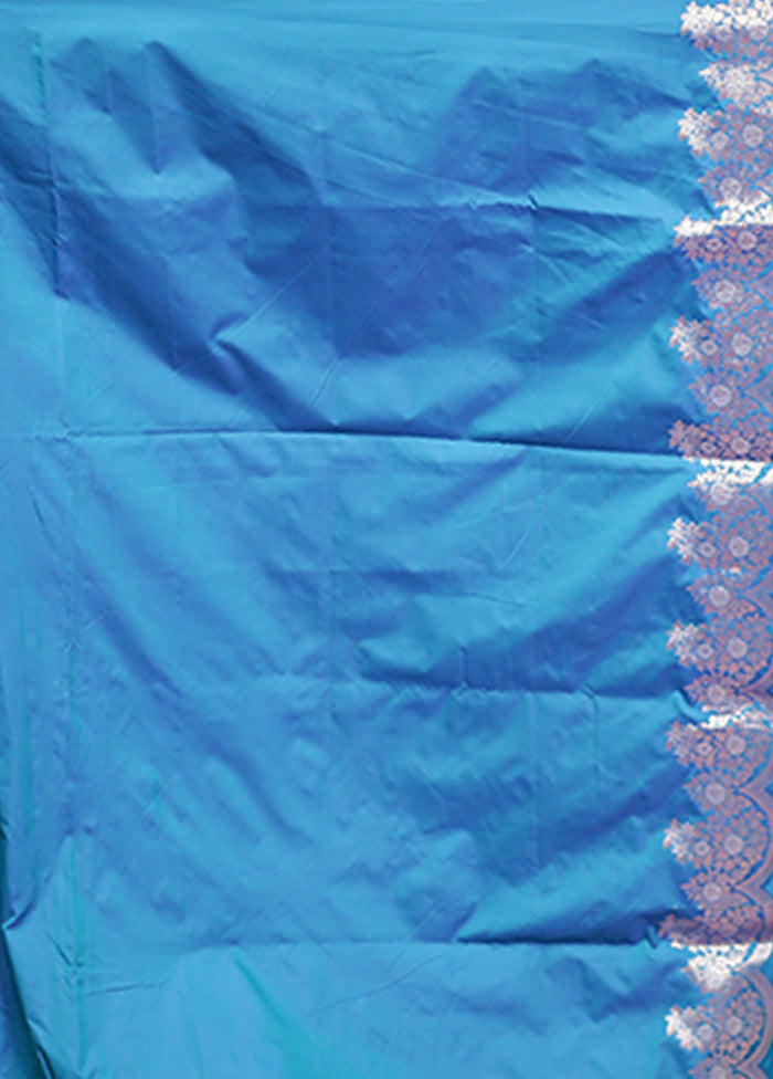Blue Handloom Katan Pure Silk Saree With Blouse Piece