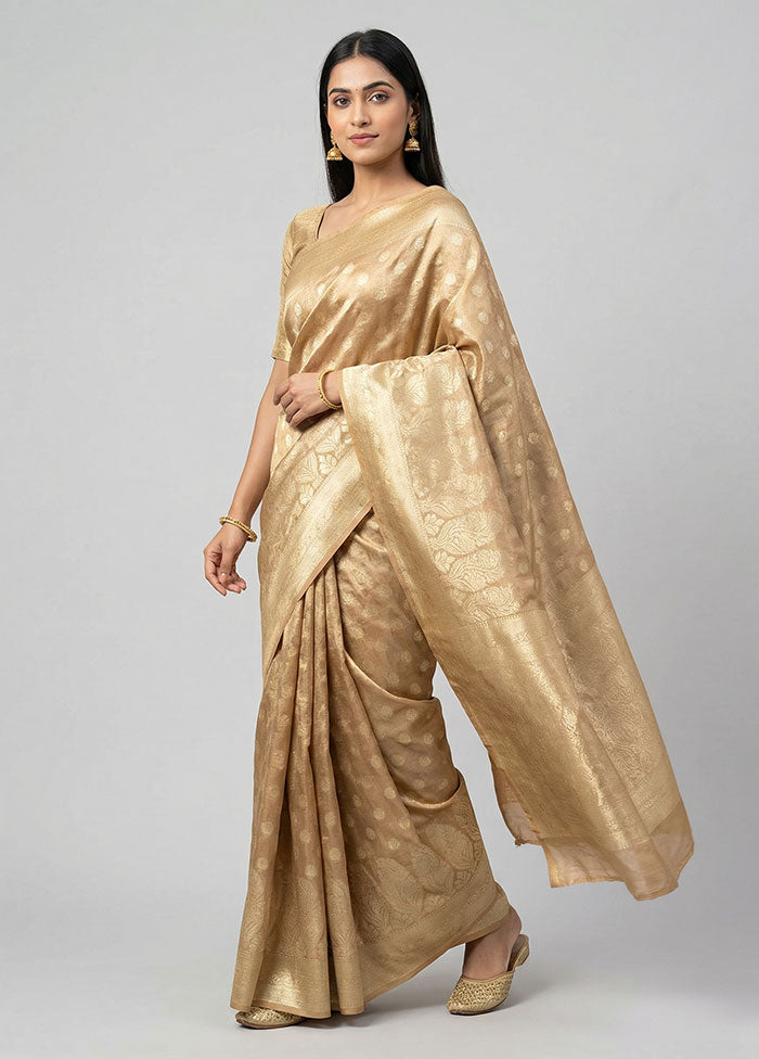 Cream Tissue Silk Saree With Blouse Piece
