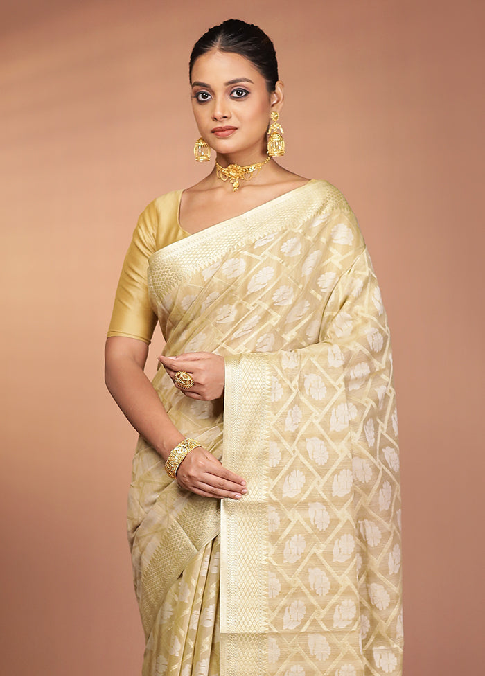 Cream Kora Silk Saree With Blouse Piece