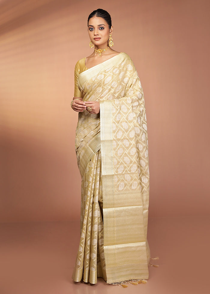 Cream Kora Silk Saree With Blouse Piece