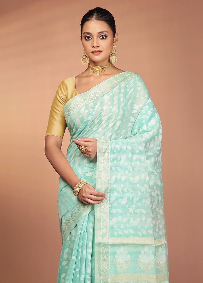 Green Kora Silk Saree With Blouse Piece