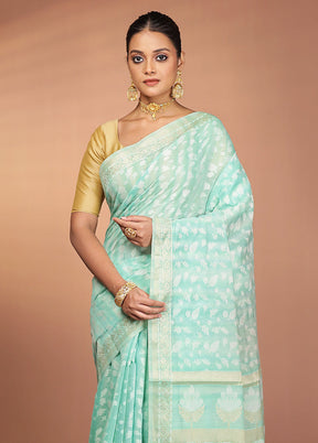 Green Kora Silk Saree With Blouse Piece