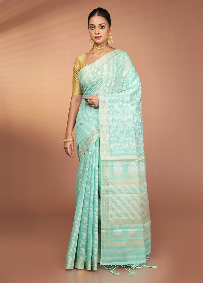 Green Kora Silk Saree With Blouse Piece