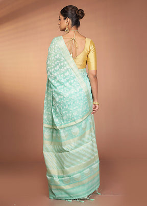 Green Kora Silk Saree With Blouse Piece