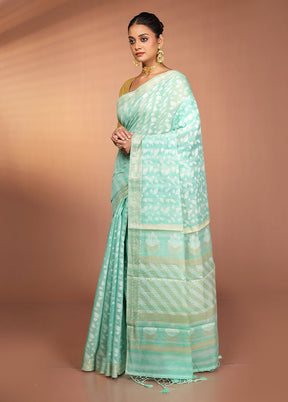 Green Kora Silk Saree With Blouse Piece