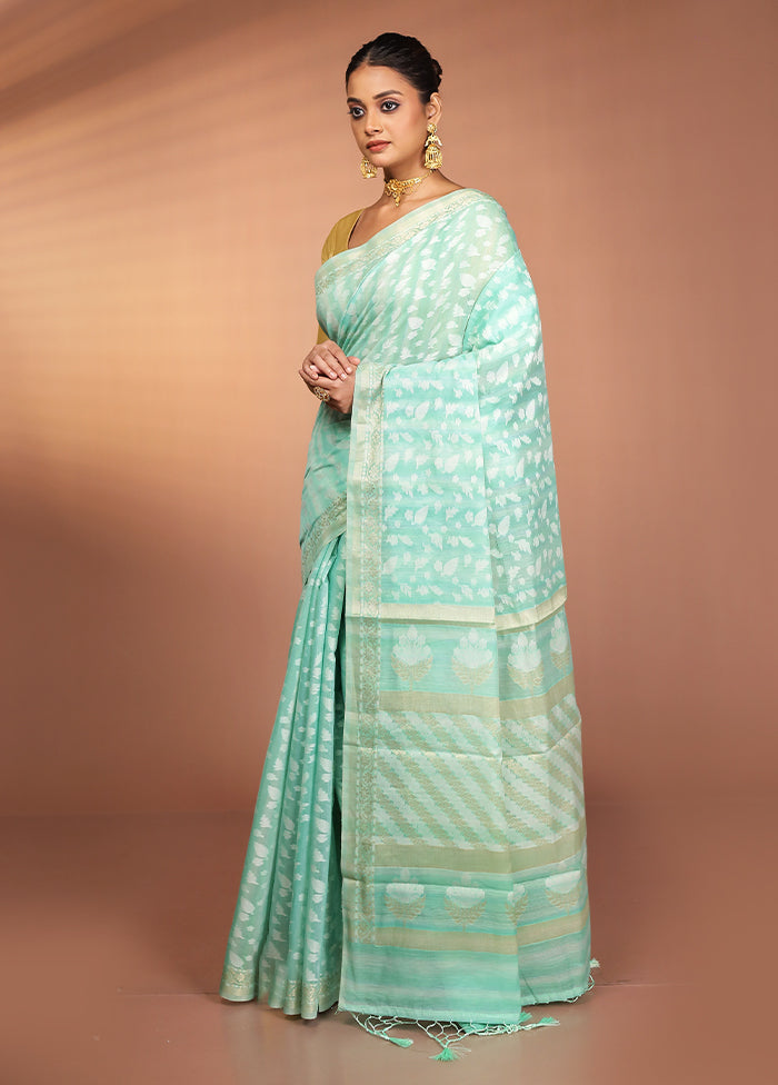 Green Kora Silk Saree With Blouse Piece