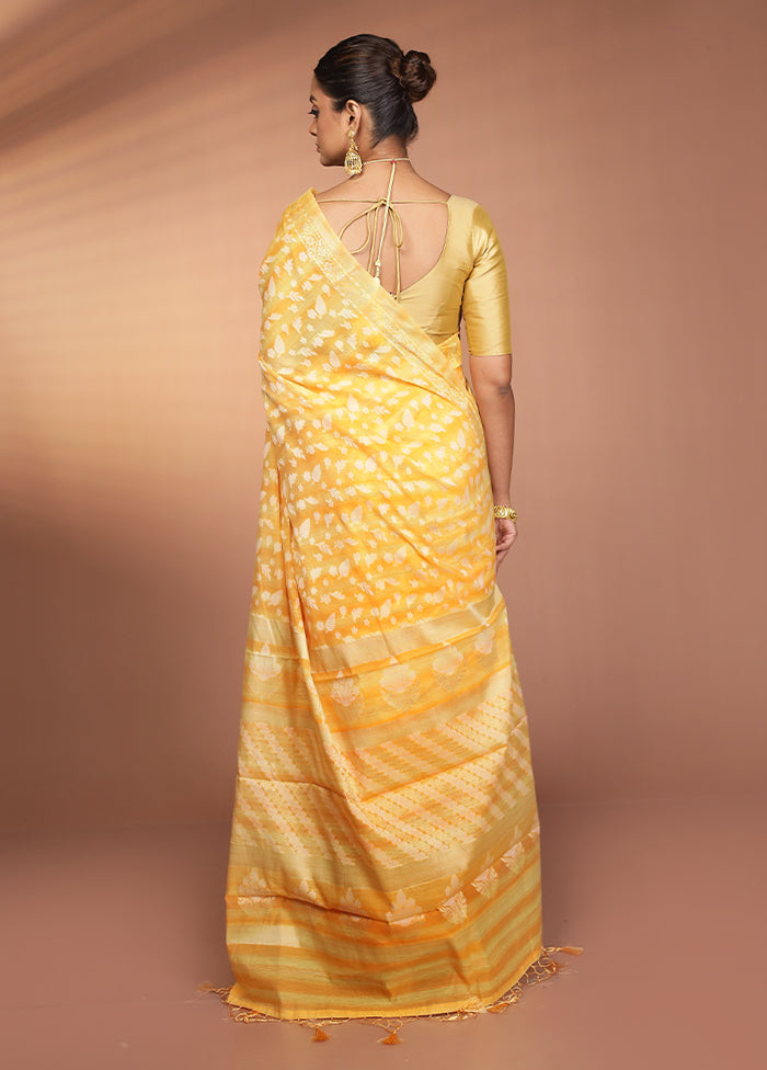Yellow Kora Silk Saree With Blouse Piece