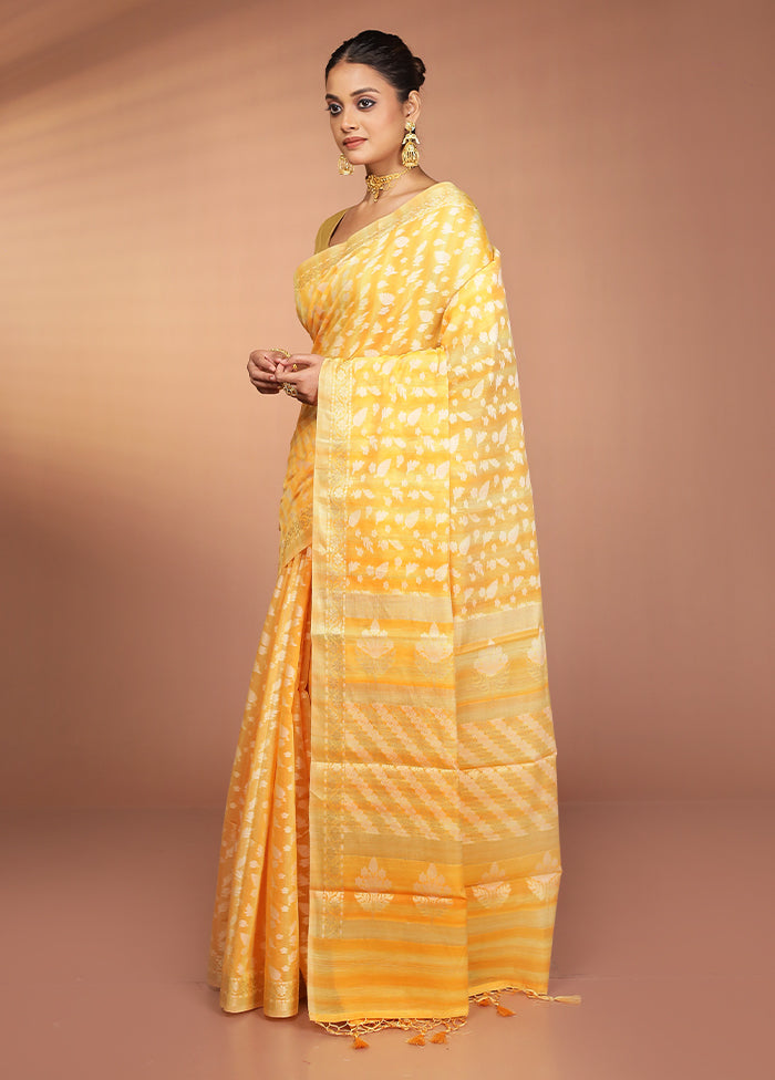 Yellow Kora Silk Saree With Blouse Piece