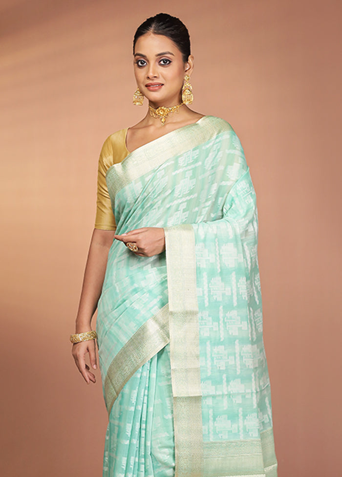 Green Kora Silk Saree With Blouse Piece