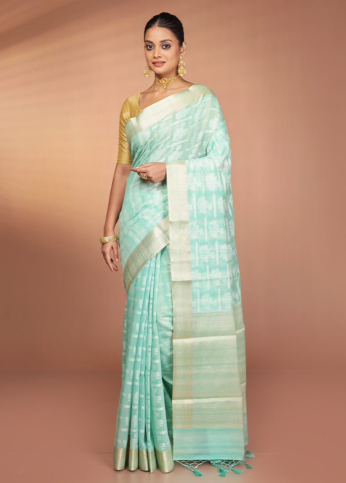 Green Kora Silk Saree With Blouse Piece