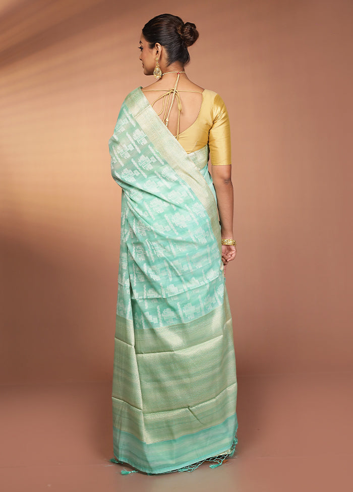 Green Kora Silk Saree With Blouse Piece
