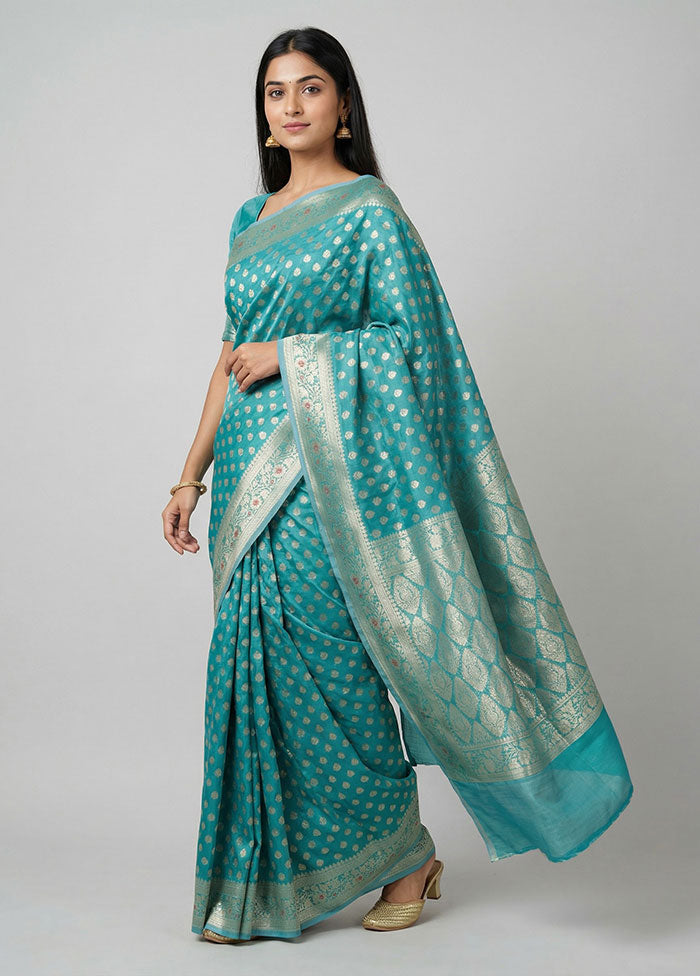 Green Kora Silk Saree With Blouse Piece