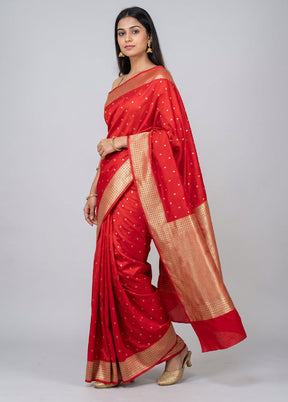 Red Katan Silk Saree With Blouse Piece