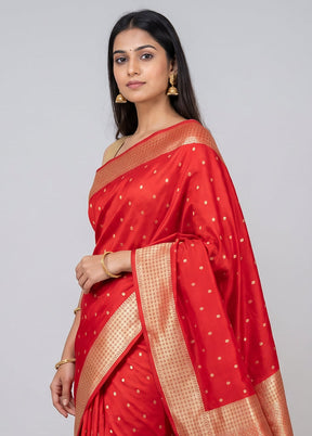 Red Katan Silk Saree With Blouse Piece