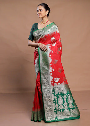 Red Katan Silk Saree With Blouse Piece