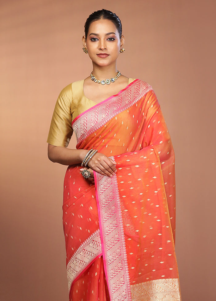 Pink Kora Silk Saree With Blouse Piece