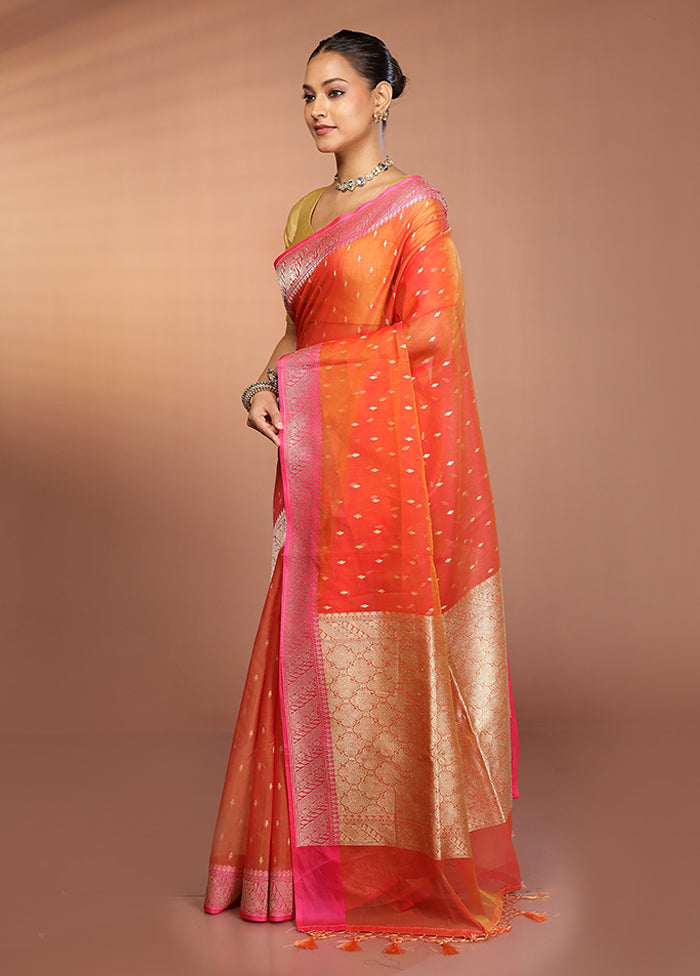 Pink Kora Silk Saree With Blouse Piece