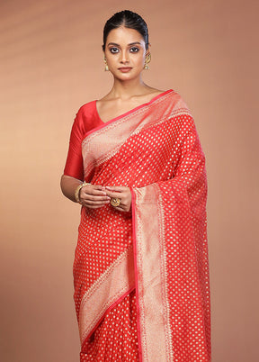 Red Kora Silk Saree With Blouse Piece