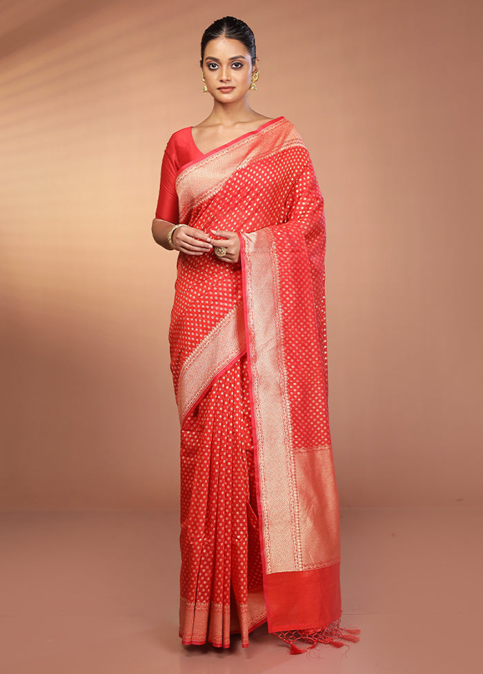Red Kora Silk Saree With Blouse Piece