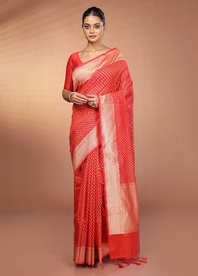 Red Kora Silk Saree With Blouse Piece