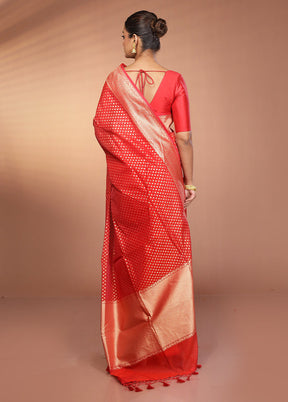 Red Kora Silk Saree With Blouse Piece